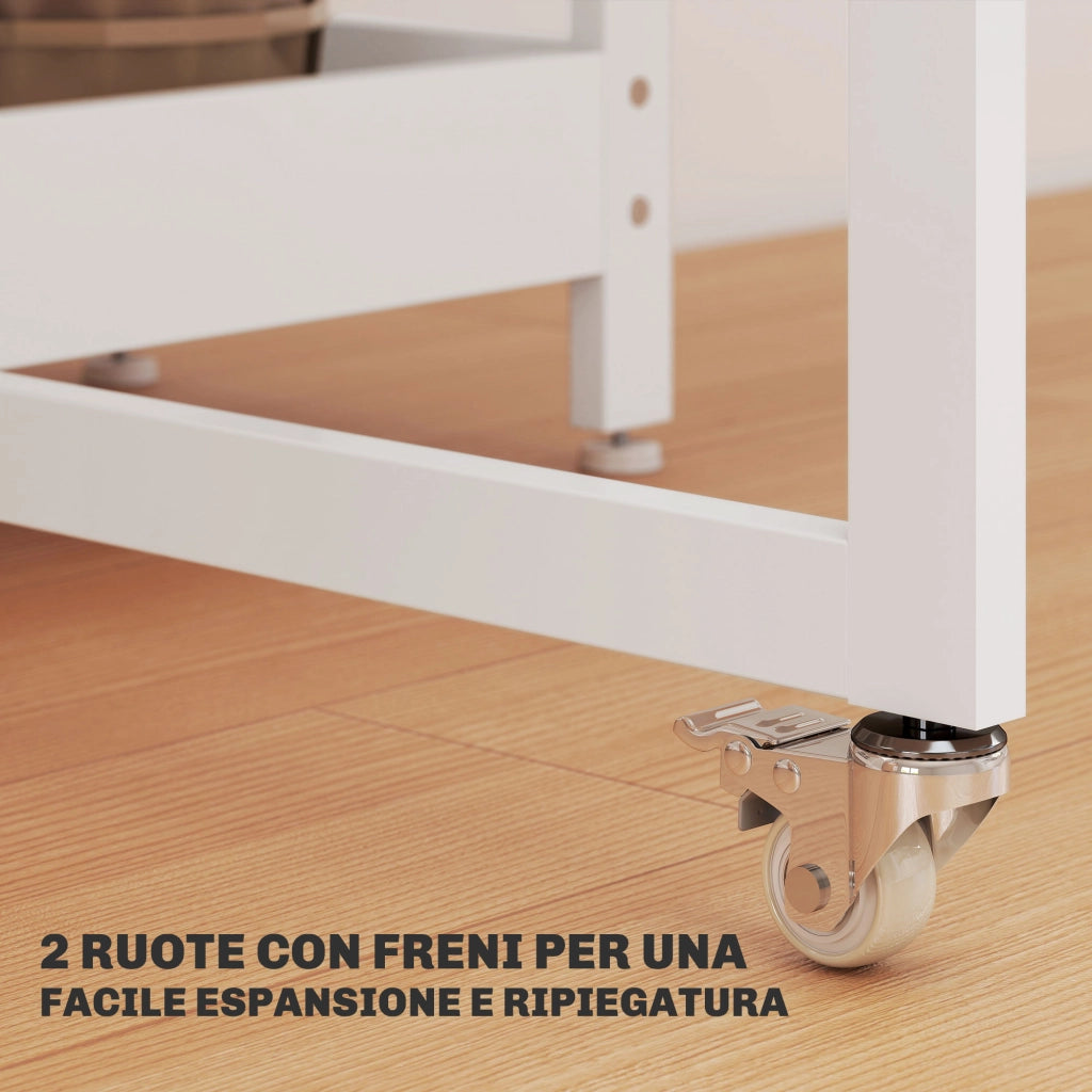 Tavolo Pieghevole a 2 Ribalte per 4 Persone 133,4x80x75 cm con 2 Ripiani Aperti in Legno e Metallo Bianco