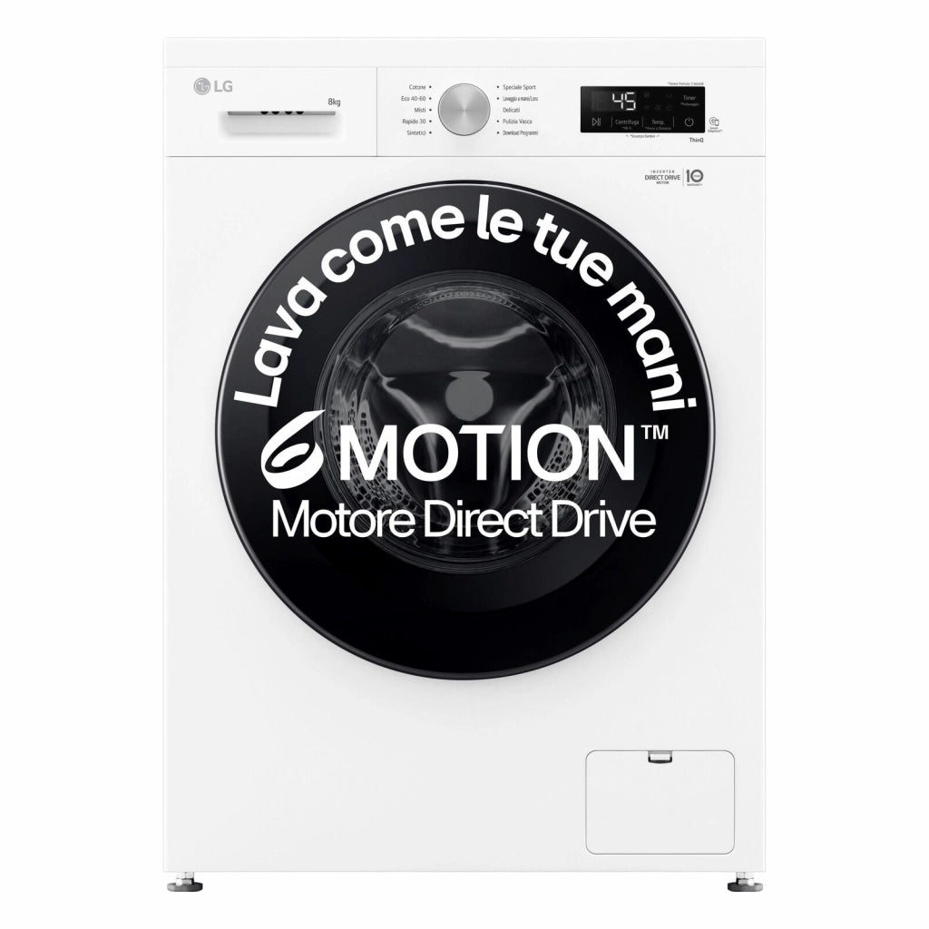 LG F4NX1008NWK Lavatrice smart 8kg, Classe A, 1400 giri, 6 Motion, Allergy Care, Bianca