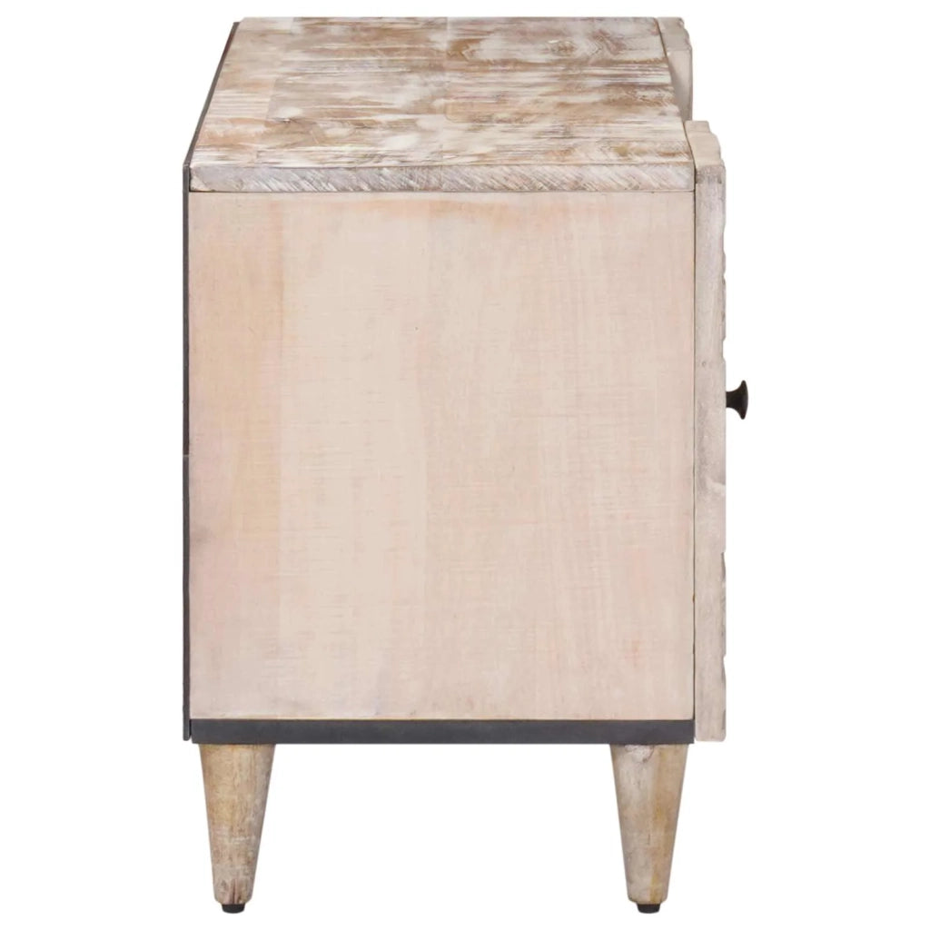 Mobile TV Bianco 105 x 33,5 x 46 cm Legno di mango massello