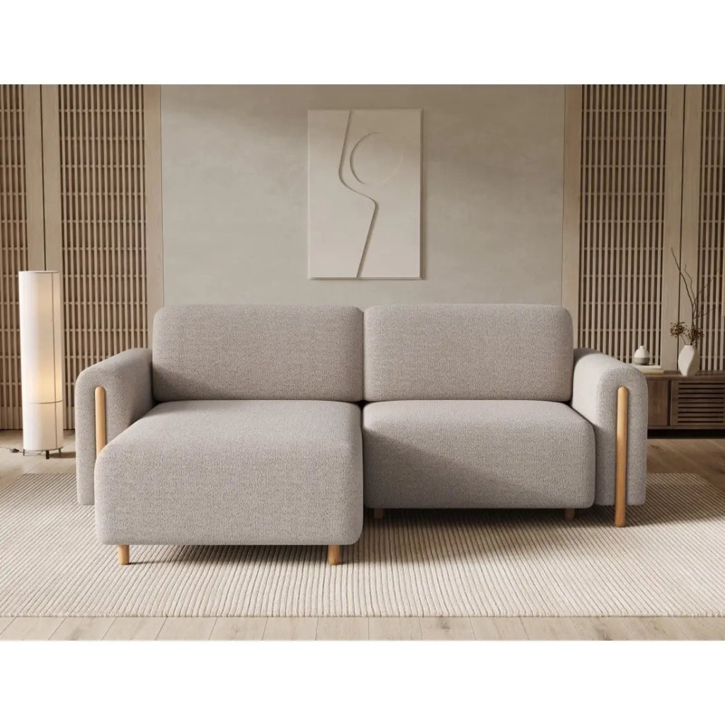 Divano ad angolo convertibile ARVESSA beige in ciniglia - Angolo sinistro con contenitore