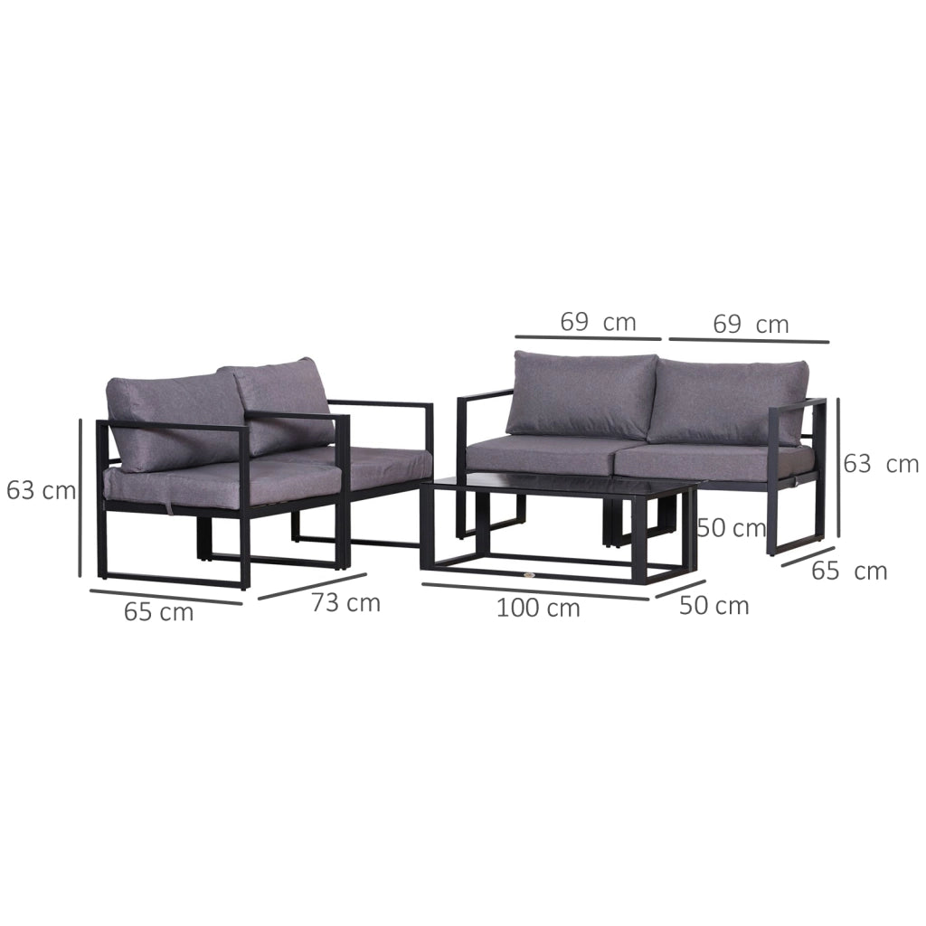 Set Giardino 4 Pezzi con Divano e Tavolo ¨C Zephmum ¨C Grigio, Polyester, 138x69x63 cm