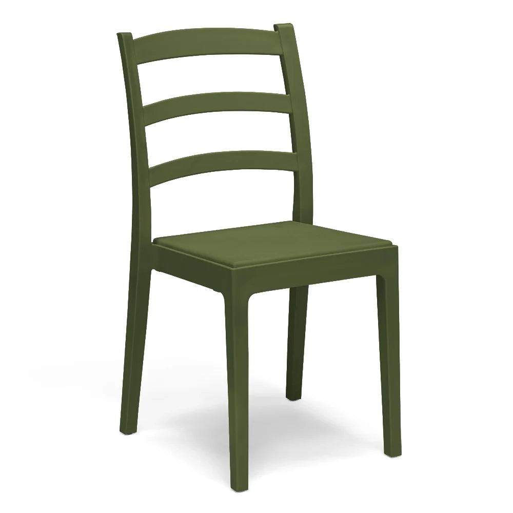 Set 4 Sedie in polipropilene REA, MADE IN ITALY, impilabile, resistente ai raggi UV, design classico, ideale per sala da pranzo, cucina, sala d’attesa, bar, ristoranti o giardino, colore Verde Oliva