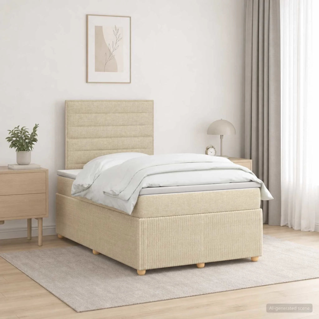 Letto Box Spring LED con Materasso Crema 120 x 190 cm Tessuto 3455809