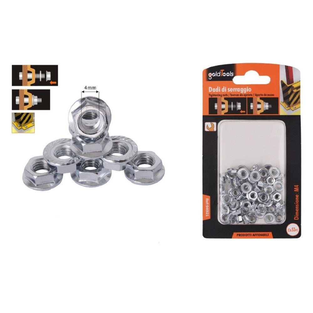 Trade Shop - Set 53 Pz Dado Esagonale Flangiato Dadi Di Serraggio M4 Bulloni Vite 4mm 94921 -