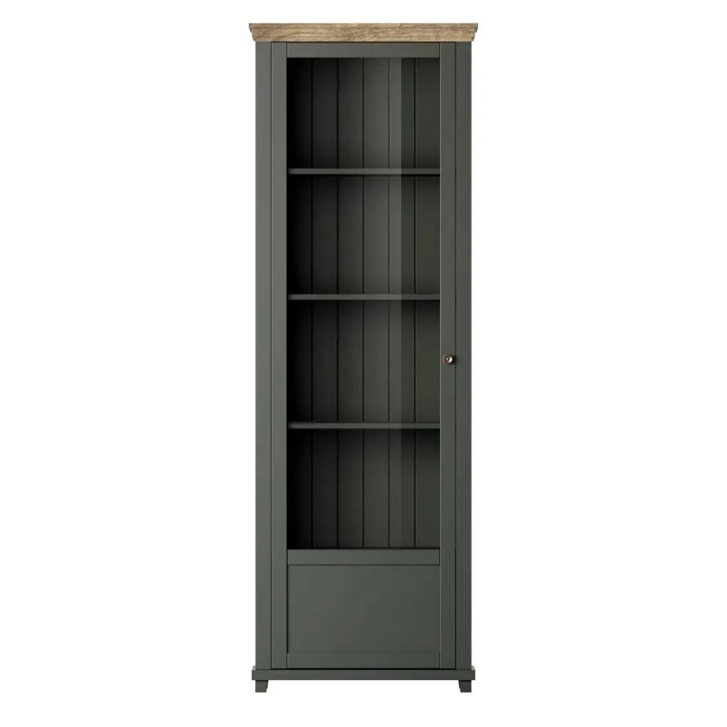 Vetrina 1 porta collezione ASSIA. Colore verde e rovere. Apertura a sinistra.