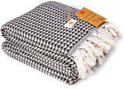 Deken in cotone con motivo zig-zag - 200 x 235 cm - nero - con frange