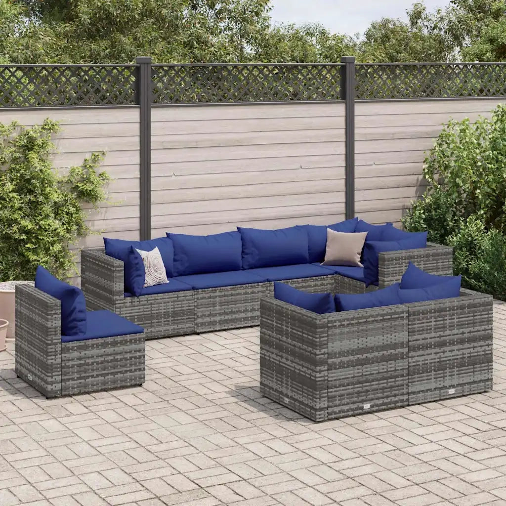 vidaXL Set Divani da Giardino 8 pz con Cuscini in Polyrattan Grigio