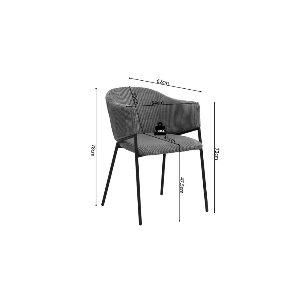 Sedia da pranzo IMANY – Velluto a coste grigio scuro – Braccioli – Piedi in metallo nero – Stile design / industriale