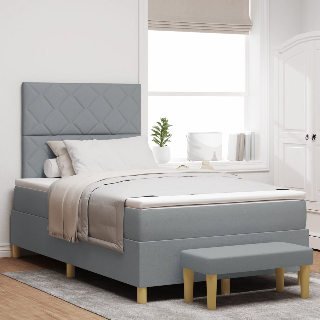Letto con Box Spring e Materasso + Panca Grigio Chiaro 120x190 cm Tessuto