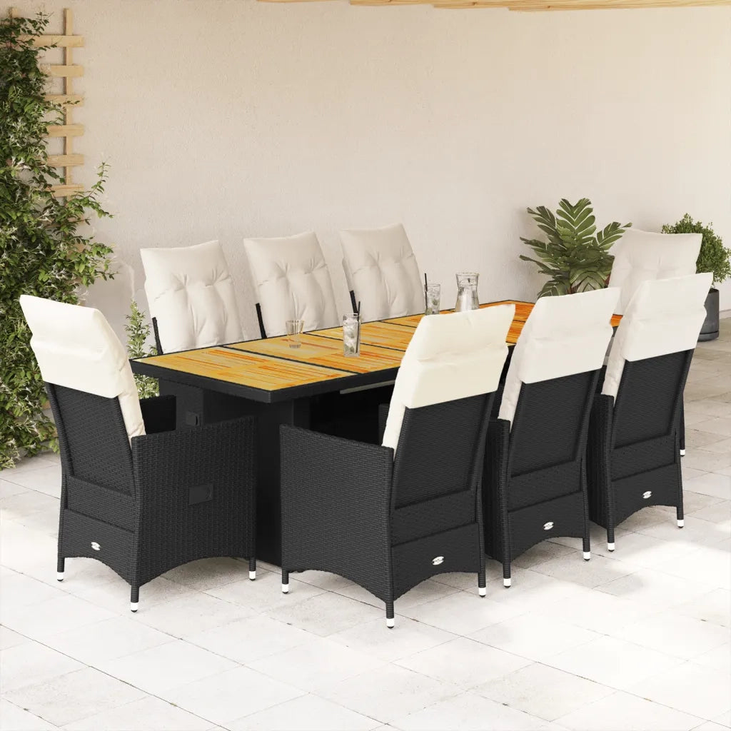 vidaXL Set Bistrò da Giardino 9 pz con Cuscini in Polyrattan Nero