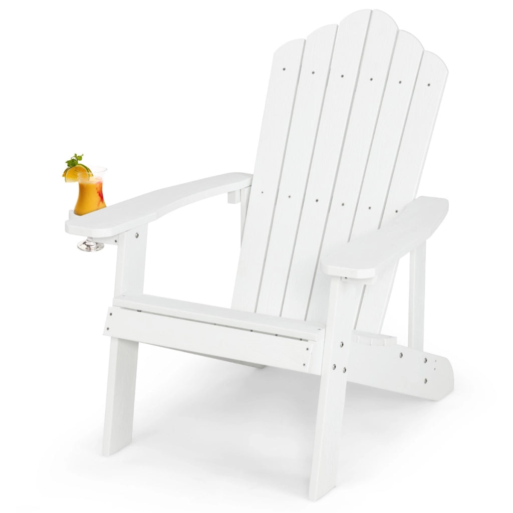 Sedia adirondack da esterno con portabicchieri, Sedia resistente alle intemperie per cortile portata 170kg Bianca-Sedie da esterno