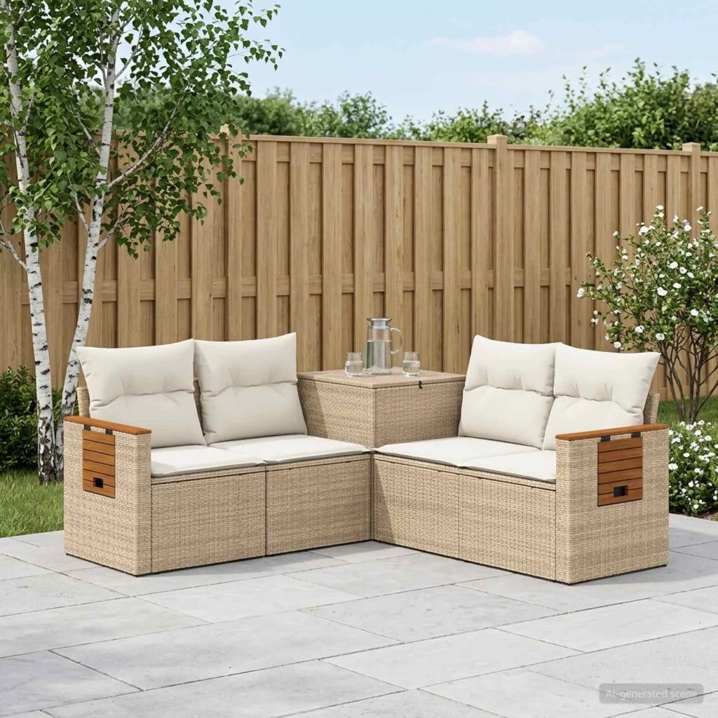 Set di divani 5 pz Beige e Bianco Crema 3447954