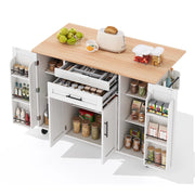Isola da Cucina Mobile 136x70x92 cm Bianca con Piano Ribaltabile; Cassetto Nascosto; Ripiani e 5 Ruote
