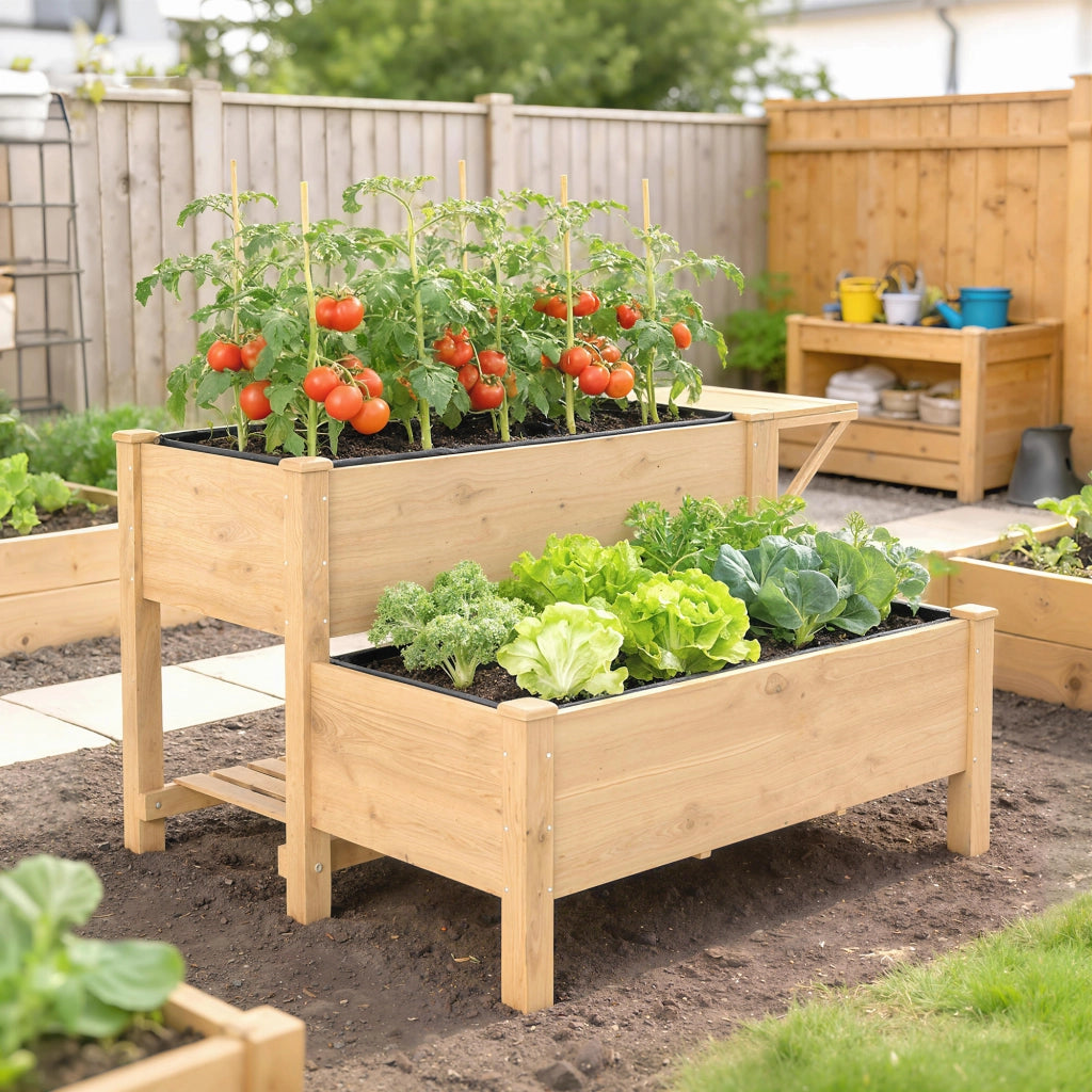 Letto per Orto Rialzato 119,5x102x76,5cm a 2 Livelli con Ripiani in Legno Marrone