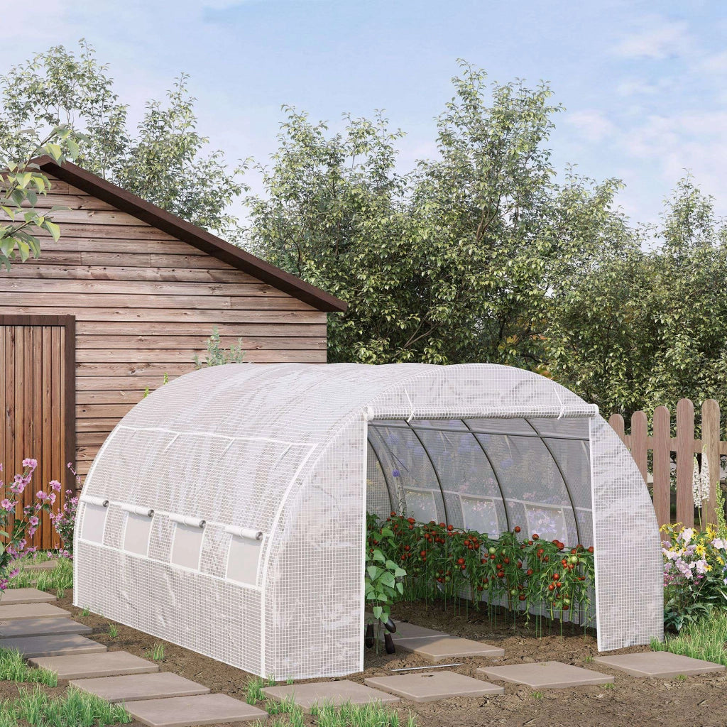 Serra Tunnel Giardino ¨C zephmum ¨C Bianco 4x3x2 m con Porta e 8 Finestre