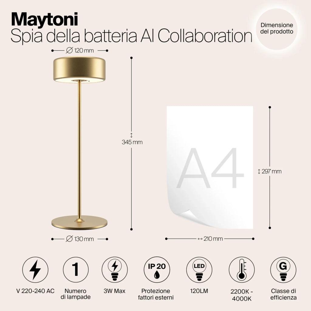 Maytoni Lampada da tavolo moderna AI Collaboration 1 luce LED integrato oro alluminio