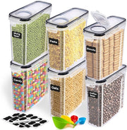 Set di contenitori di conservazione, BPA libero, contenitore per cereali, cassetta di conservazione della cucina, contenitore di conservazione a chiusura ermetica della cucina, 24 etichette per cereali, farina, ecc., una penna, quattro cucchiai (6)
