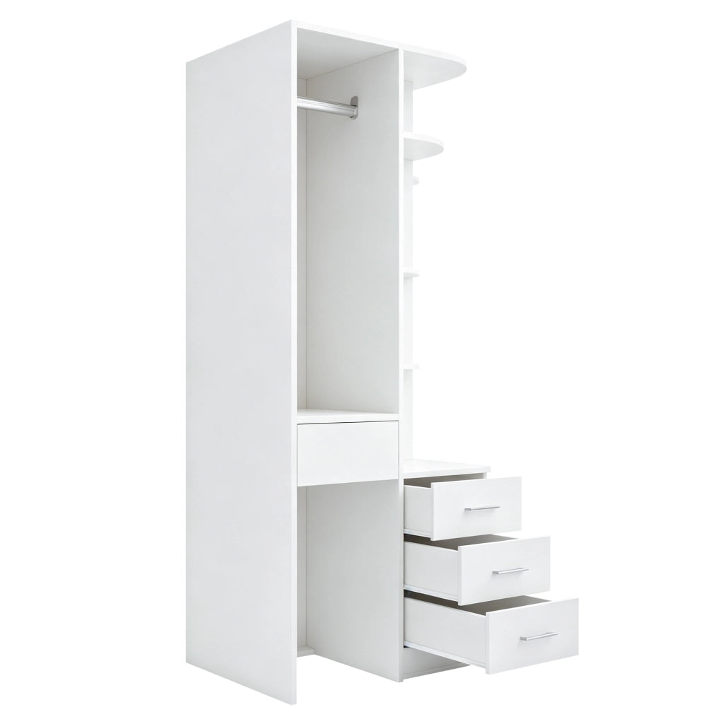 Armadio ¨C Minimal ¨C Bianco in legno con ripiani e appendiabiti 70x55x175 cm