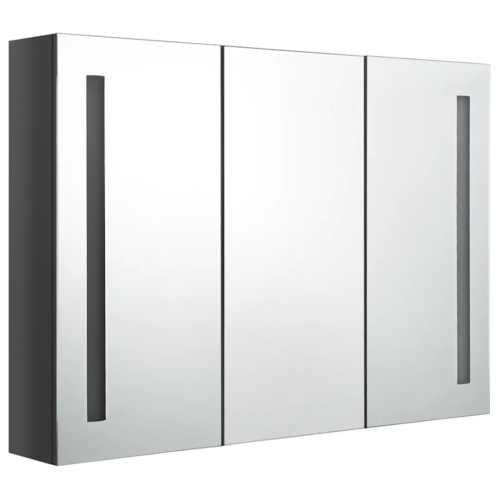 Armadietto Bagno | Armadio da bagno con Specchio e LED 89x14x62 cm Grigio Lucido