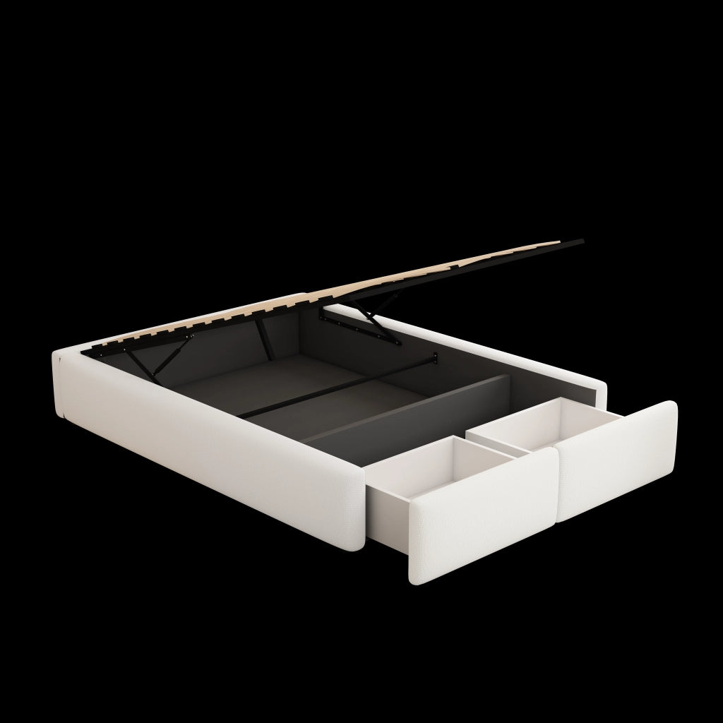 Letto contenitore doppio 140×200 cm con vano idraulico e 2 cassetti; senza materasso; bianco