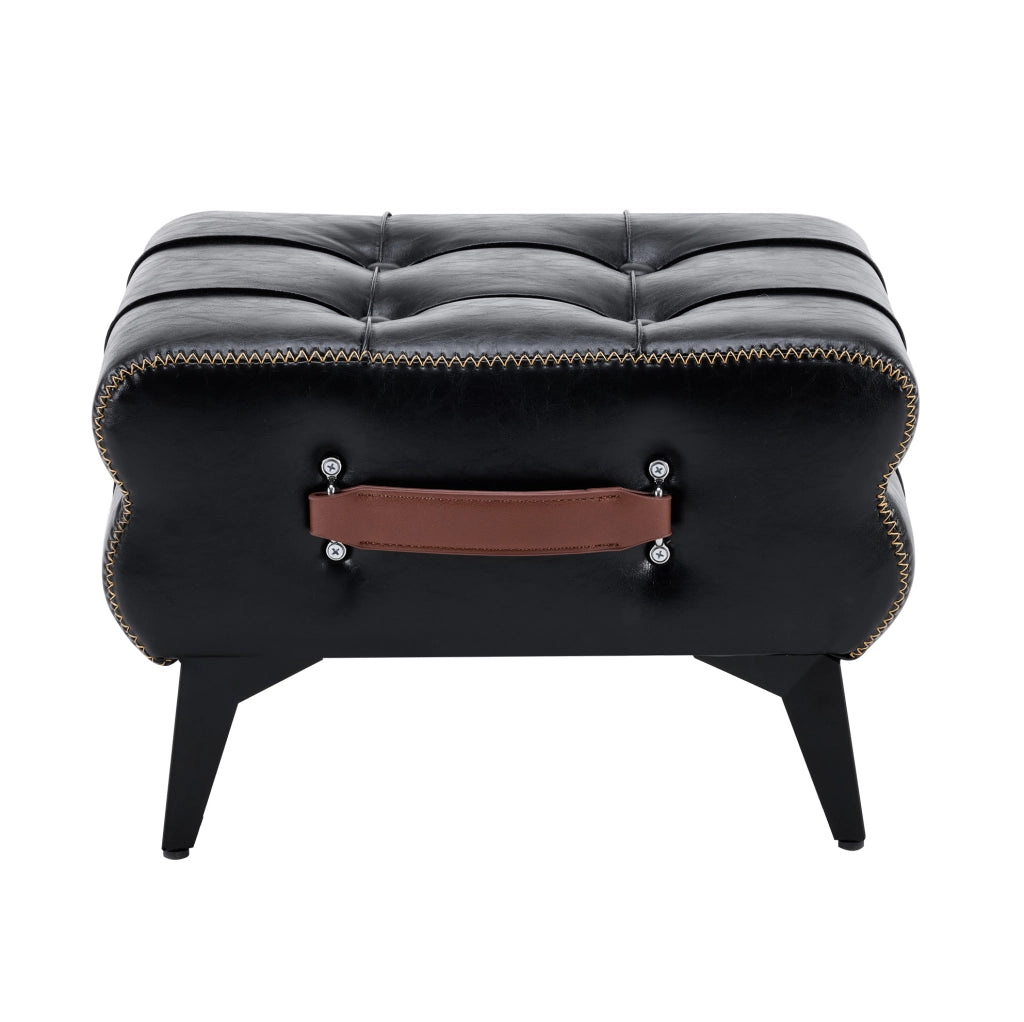 Pouf d'appoggio 43x33x30 cm in similpelle nera， poggiapiedi per ingresso e camera