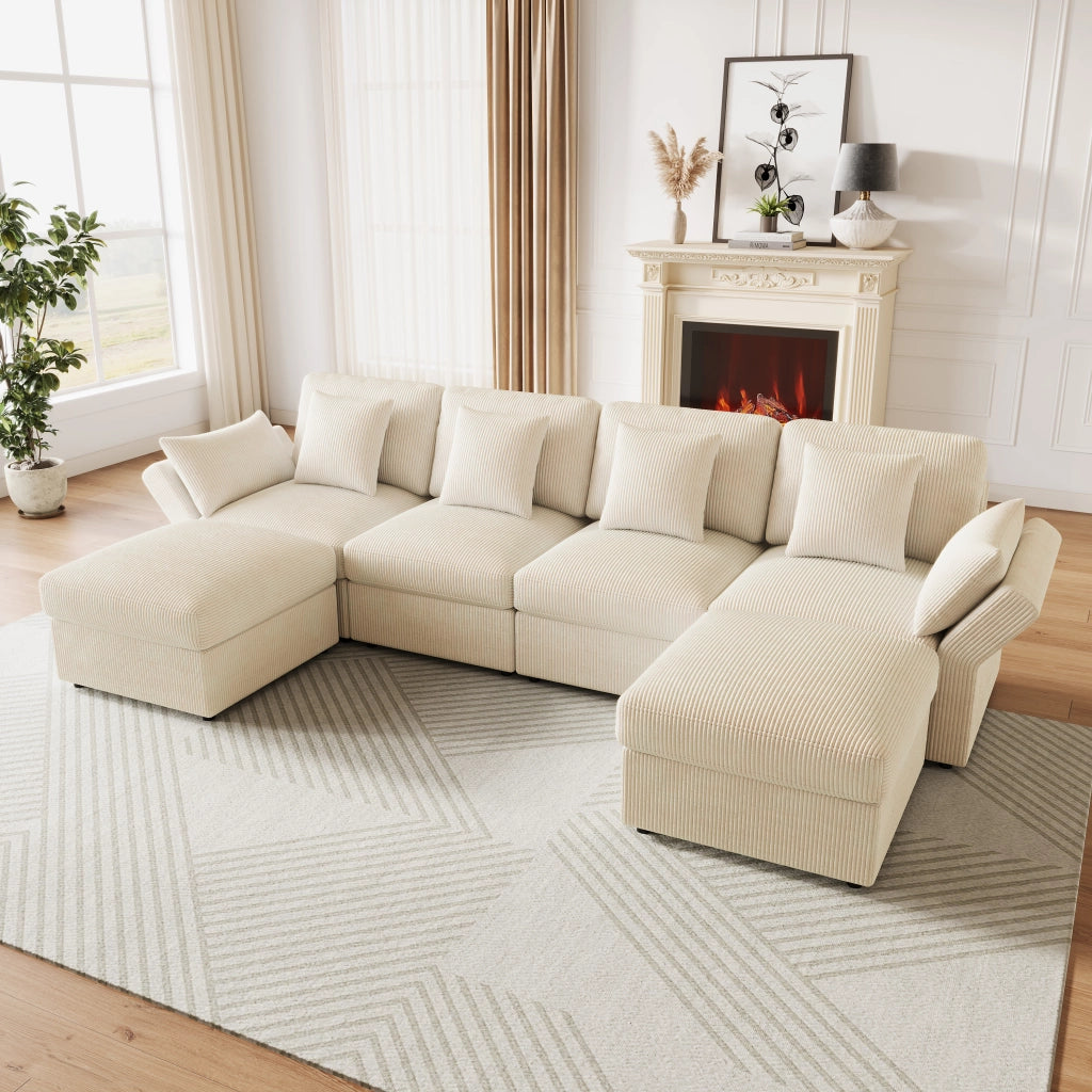 DIVANO angolare modulare 290x159,5x89 cm in corduroy beige 4-6 posti