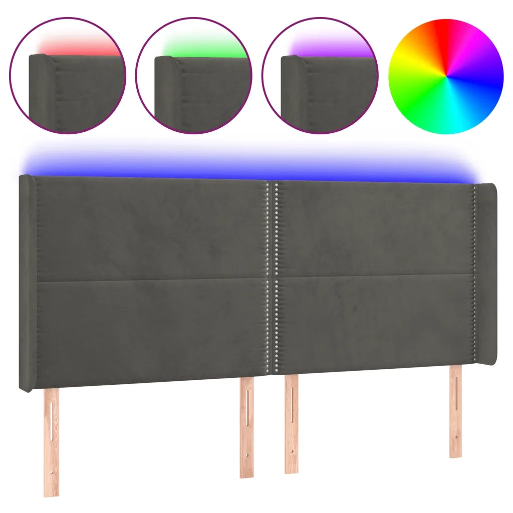 Testiera a LED-Testata con LED Grigio Scuro 163x16x118/128cm in Velluto 397106