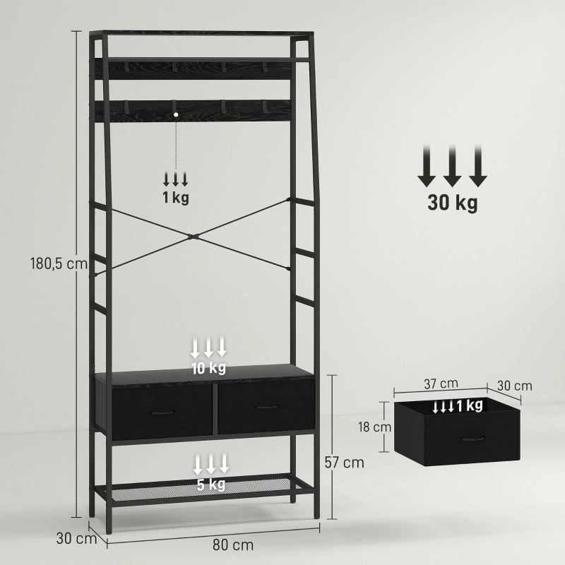 APPENDIABITI con scarpiera 80x30x180,5 cm Nero stile industriale