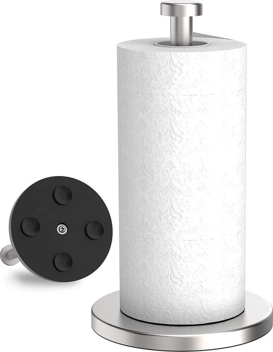 Supporto per Rotoli di Cucina Stile Elevato con Morsetto e Base Piena per Rotoli Standard e Grandi
