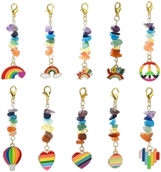 Pakchet di Decorazioni a Prezzo Scontato 10 Pezzi - Piastrine di Cristallo - Campane da Cucina in Ceramica - Tema Arcobaleno - Attività Artigianali DIY - Lunga Durata di Vita
