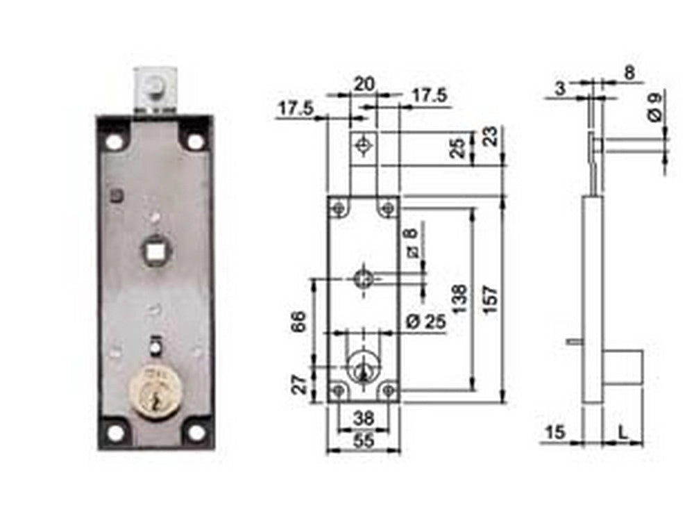 2pz serratura serrande basculanti cilndro fisso quadro maniglia 643 cod:ferx.fer351317