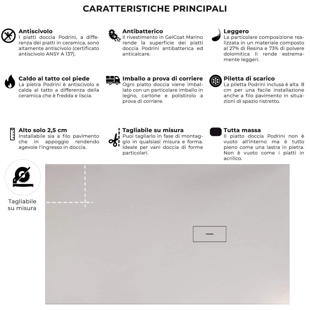 Piatto Doccia in Pietra 70x130 cm Bonussi Manila Bianco