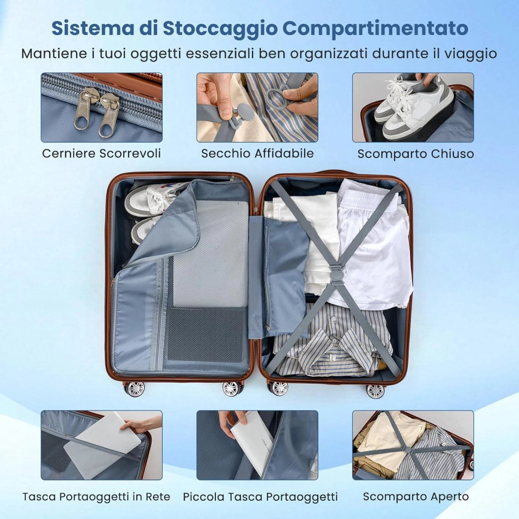 Set di Valigie Rigide 3 Pezzi, Set Valigia da Viaggio in ABS con TSA Lucchetto, Manico Telescopico in Alluminio e Ruote Piroettanti, 20", 24", 28" (Argento)