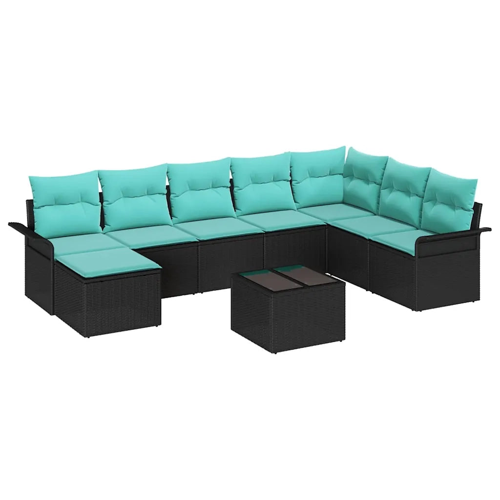 Set Divano da Giardino con cuscino 9 pcs Nero polyrattan 3345496
