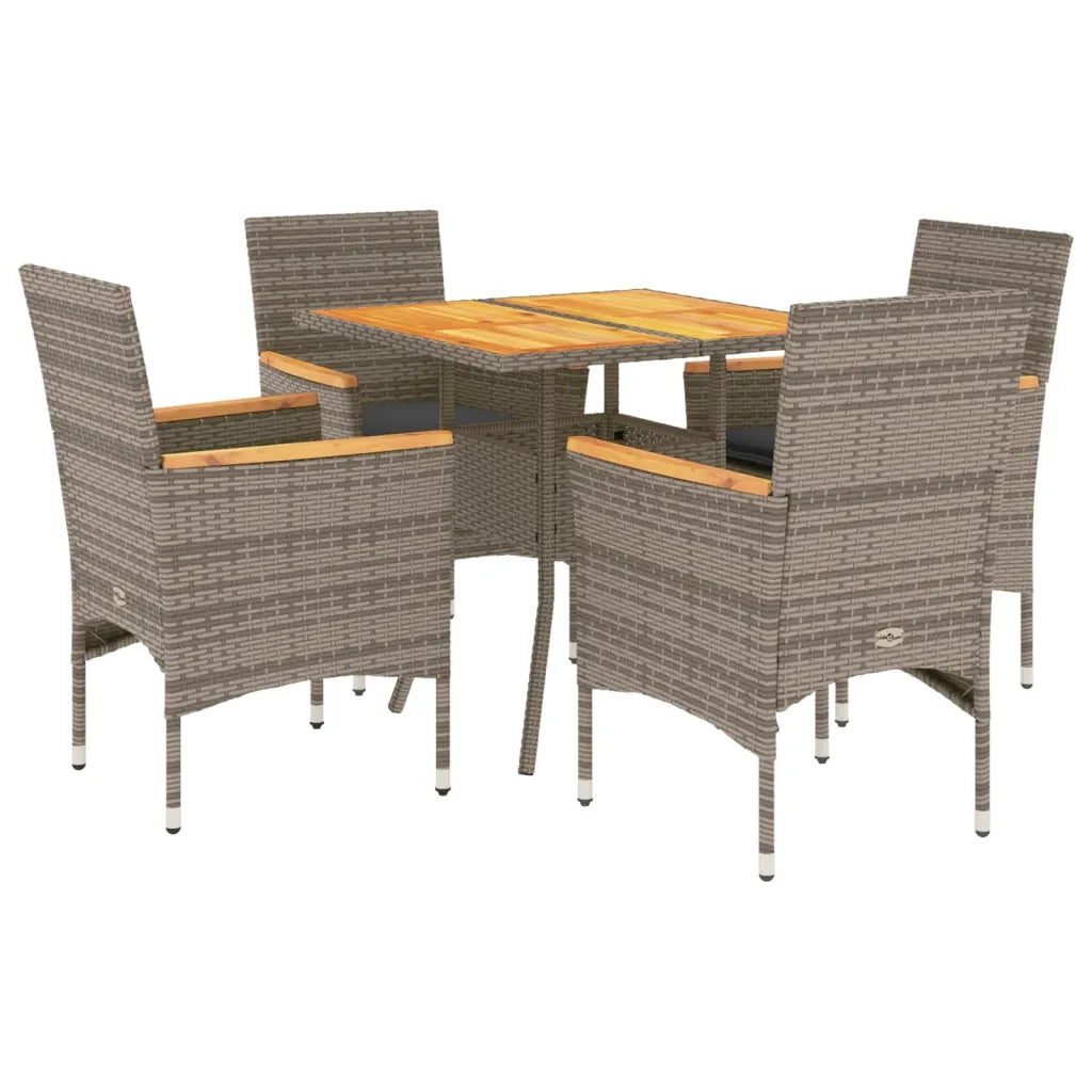 Set Pranzo Giardino 5 pz | Set Salotto da Giardino con Cuscini Grigio Polyrattan Acacia