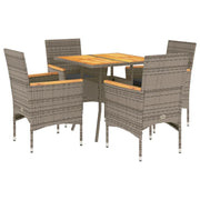 Set Pranzo Giardino 5 pz | Set Salotto da Giardino con Cuscini Grigio Polyrattan Acacia