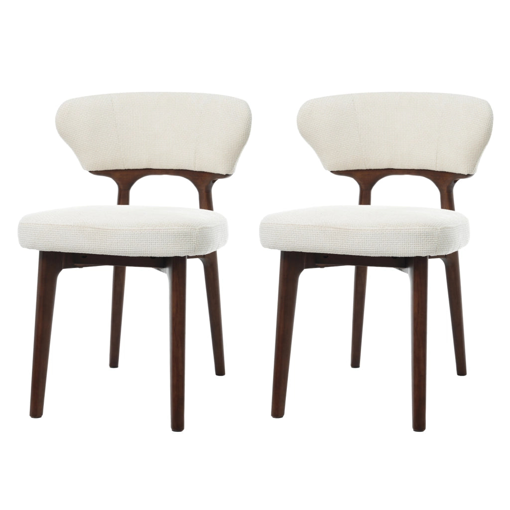 Set di 2 sedie da pranzo in legno massello e ciniglia; beige chiaro