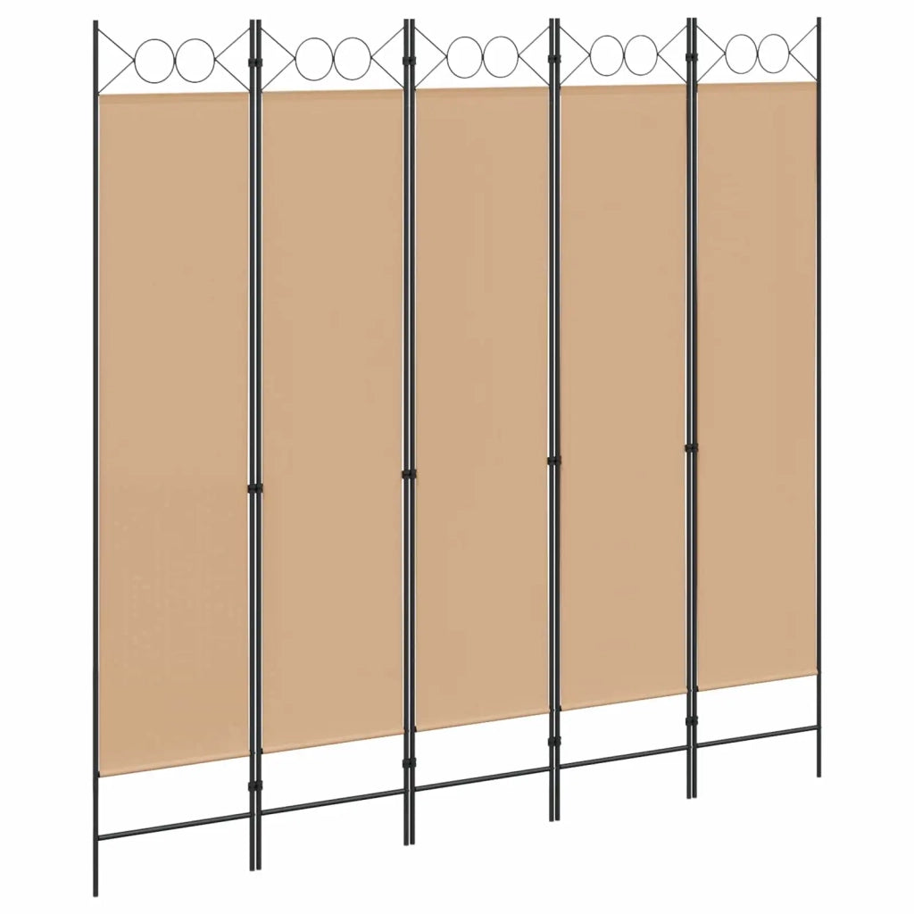 Paravento a 5 Pannelli Beige 200 x 200 cm Tessuto