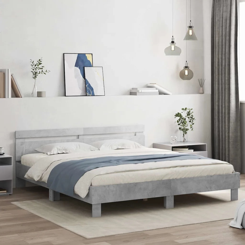 Giroletto con Testiera e LED Grigio Cemento 160x200 cmcod mxl 133990
