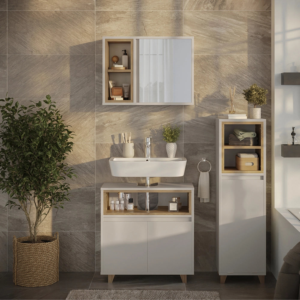 Vicco Set di mobili da bagno Greige/Rovere 3 parti con cabinet midi