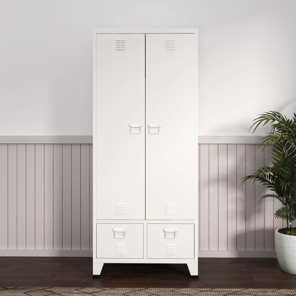 Armadio Hankasalmi per Guardaroba con Cassetti 180 x 90 x 40 cm Acciaio Bianco [en.casa]