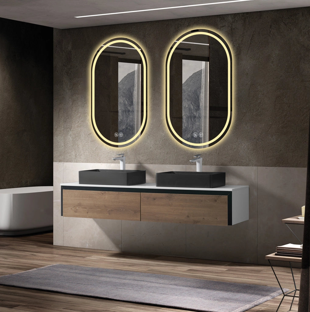 Specchio bagno LED ovale 60x90 cm argento; vetro e metallo con antiappannamento