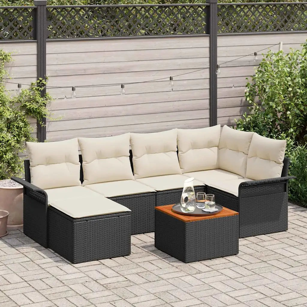 Set Divano da Giardino con cuscino 7 pcs Nero polyrattan 3347348