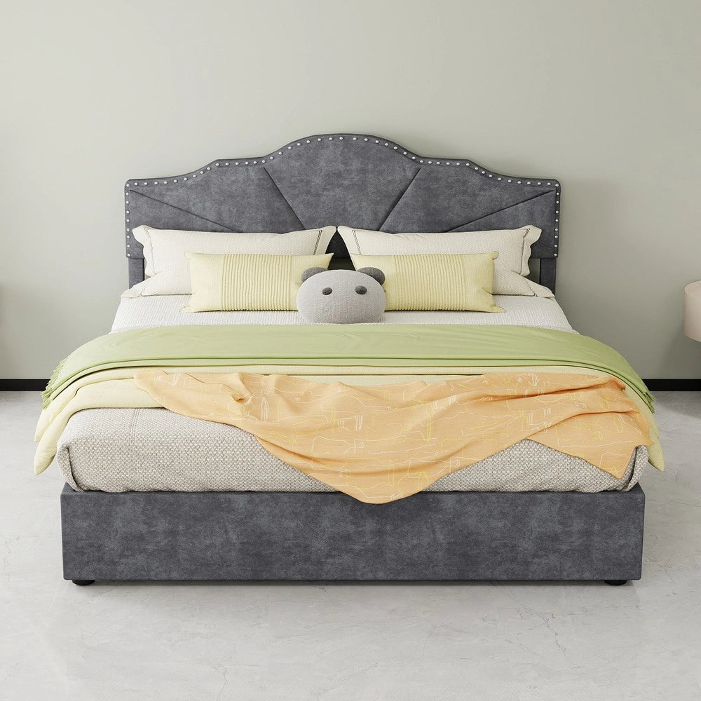 Letto Matrimoniale Contenitore Imbottito con Testiera e Materasso ¨C MINIMAL ¨C Grigio, 160x200, Idraulico