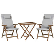 Set da giardino in acacia massiccia naturale con cuscini grigio chiaro in stile rustico
