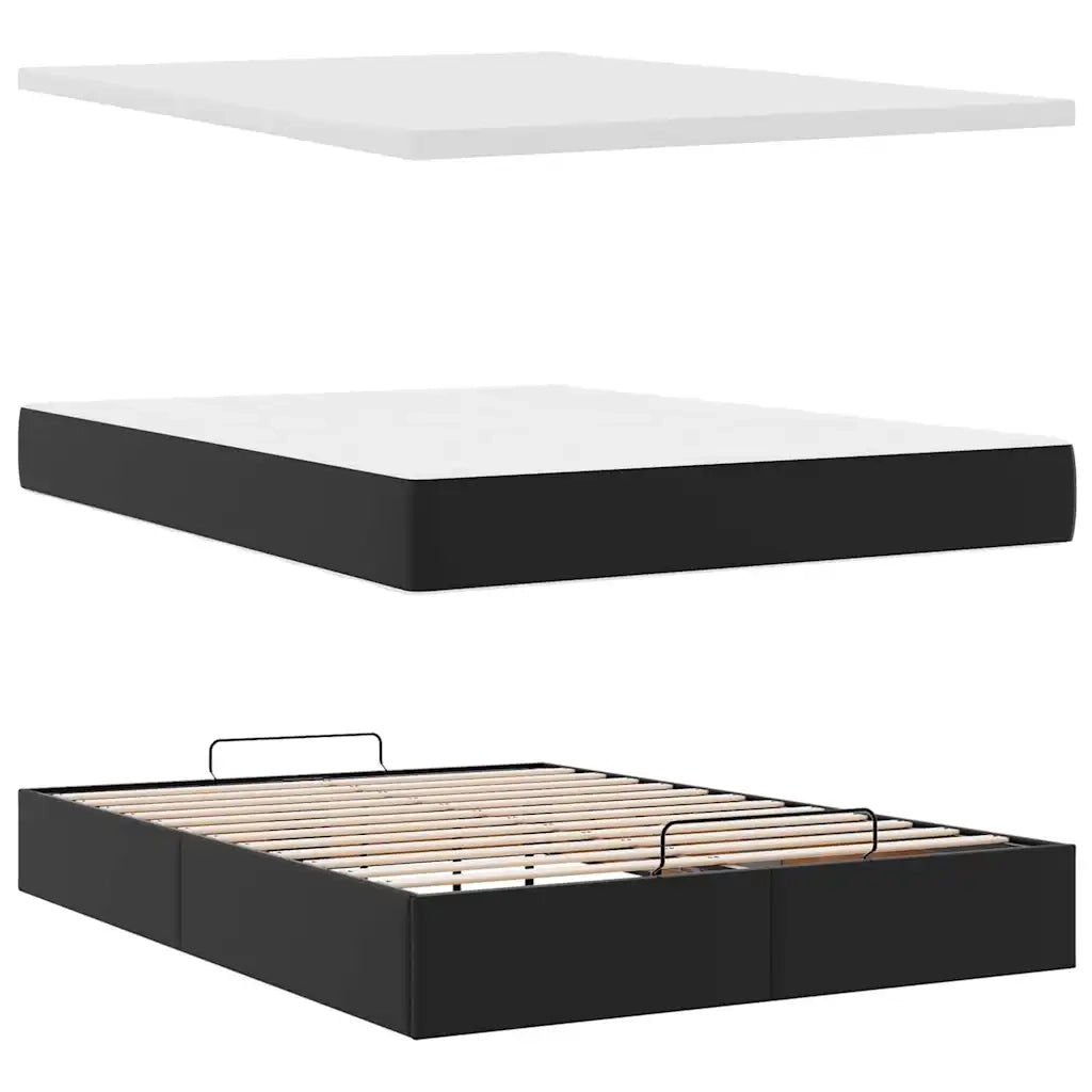 Struttura Letto Pouf con Materasso Nero 140x200 cm Similpelle 3313006