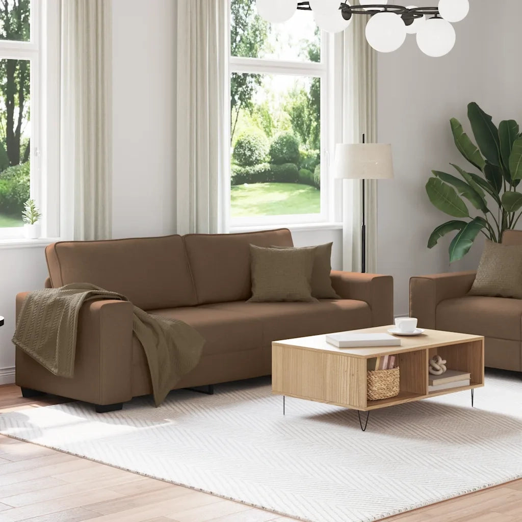 Set di Divani 2 pz con Cuscini Marrone in Tessuto