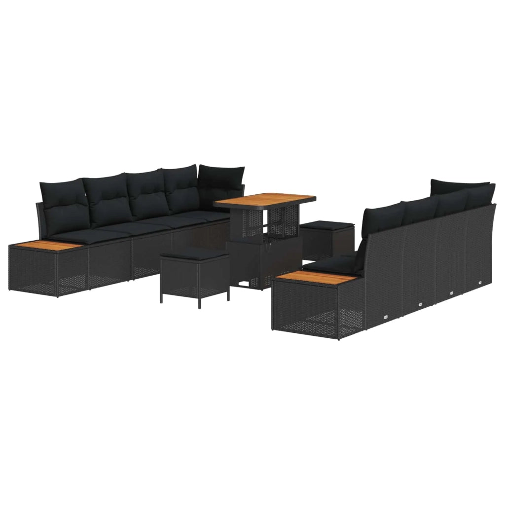 Set Divano da Giardino 11 pcs Nero polyrattan
