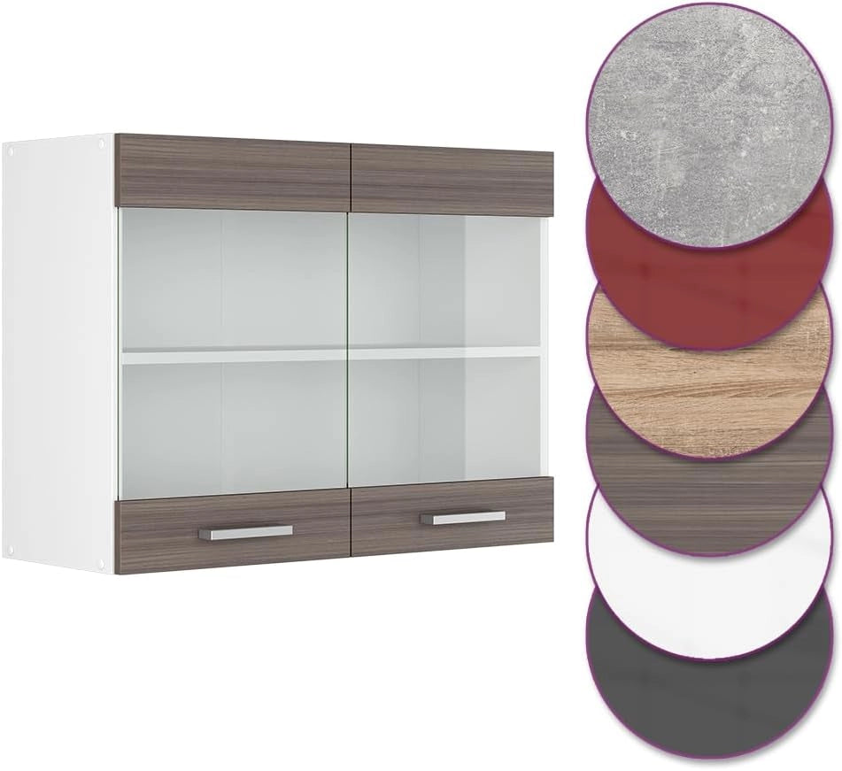 Mobile da cucina in vetro R-Line, Grigio nobile, 80 cm, per la libera combinazione all'interno di sistemi cucina modulari