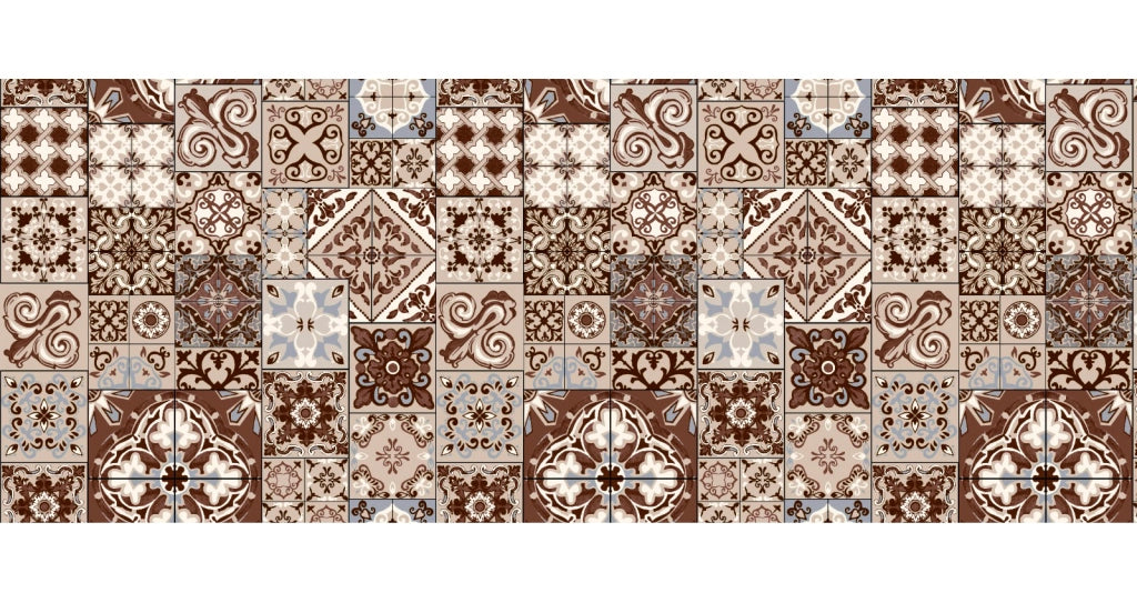 Tappeto passatoia fantasia made in Italy antiscivolo lavabile aderente Fantasia Maiolica , Piastrelle Beige - 50x250cm